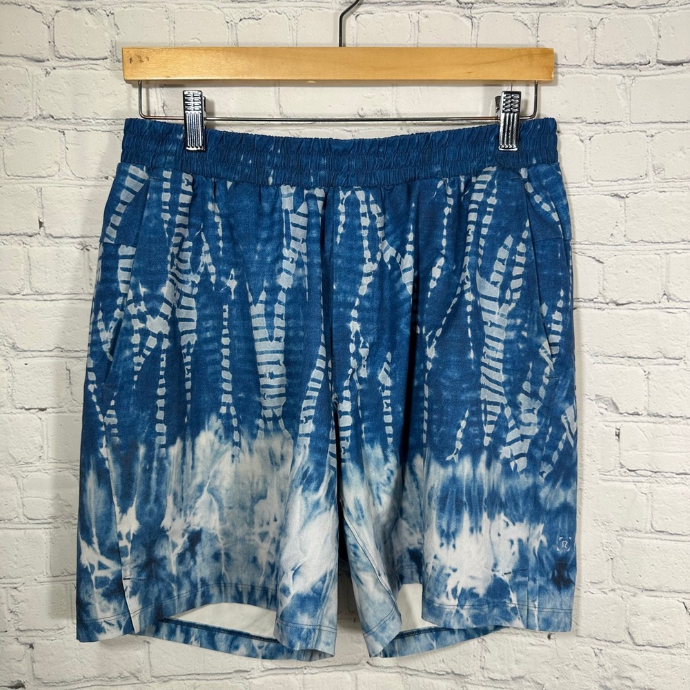 Lululemon Men's Large 7" Channel Cross Swim Shorts Blue Shibori Tie Dye Athletic